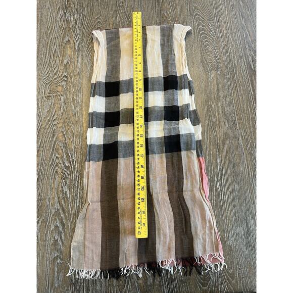 Authentic BURBERRY UNI Kids Beige / Stone Gauze Wool Silk Check Scarf EUC - Picture 8 of 9